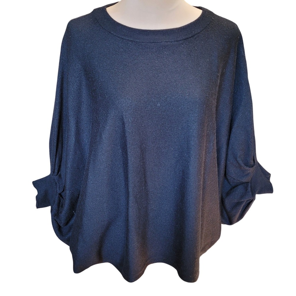 Trina Turk 100% Merino Wool Black Dolman Sleeve Oversized Sweater One‎ Size OS